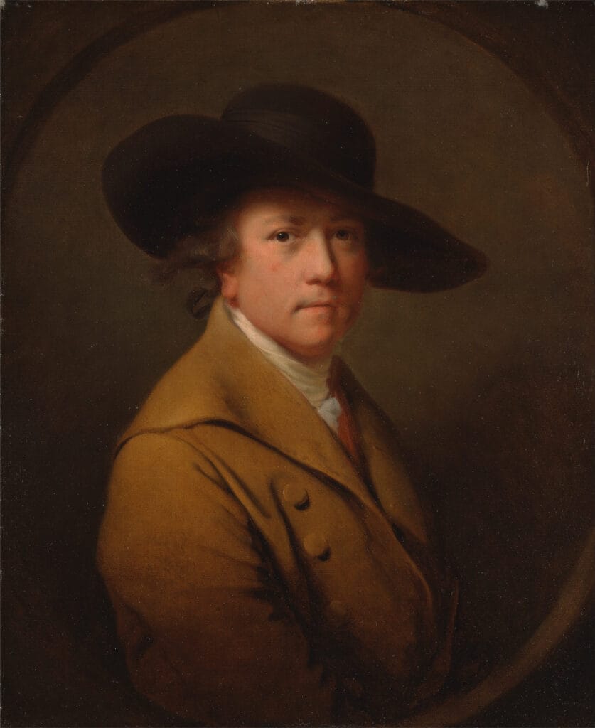 The Orrery: Wonder Begins. A classic oil portrait depicting a person in a large black hat and a brown coat, gazing directly at the viewer, conveying a calm and serious tone.