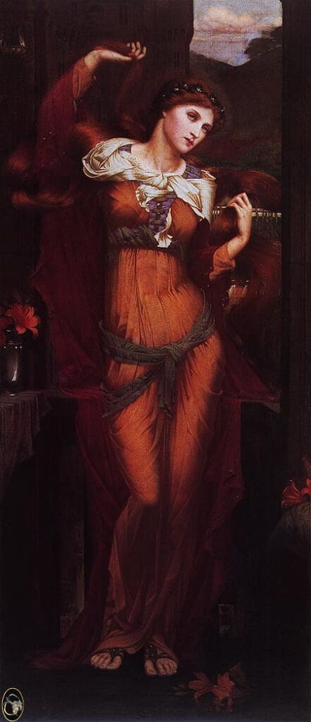 Gentle Music of a Bygone Day
A woman in a flowing, burnt orange gown with a deep red shawl poses gracefully. She holds a small musical instrument, surrounded by autumn leaves, conveying elegance.